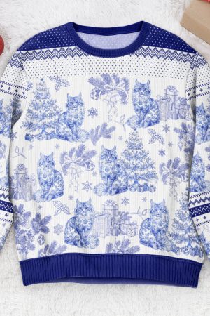 Custom Cat Breeds Christmas Tree - Toile De Jouy - Personalized Ugly Sweater
