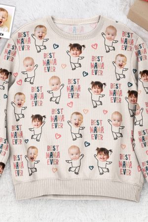 Best Nana Ever Custom Grandkids - Personalized Photo Ugly Sweater