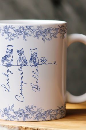 Cat Line Art Toile De Jouy Style Gift For Cat Lovers - Personalized Mug