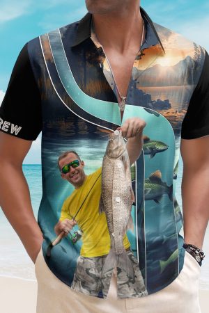 Custom Photo Fishing Bass Fish For Men Husband - Custom Photo Hawaiian Shirt