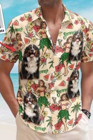 Custom Photo With Hula Girl Tropical Pattern Hawaiian Shirt - Custom Photo Hawaiian Shirts