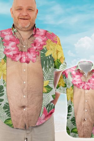 Funny Big Belly Aloha With Tropical Flowers - Custom Hawaiian Shirt