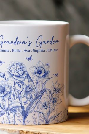Grandma's Garden Toile Custom Birth Flowers - Personalized Mug - Gift For Grandma