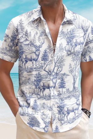 Hunting Fishing Camping Hiking Kayaking Toile De Jouy - Personalized Hawaiian Shirt