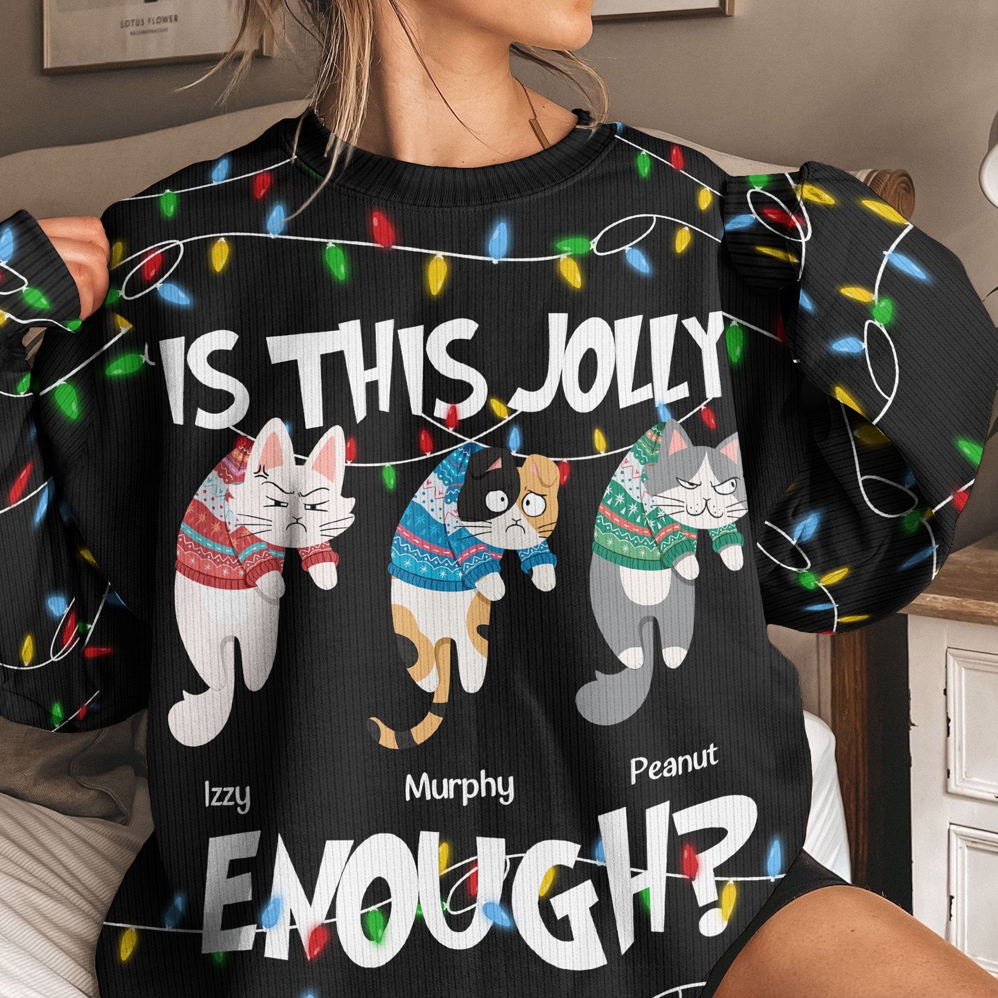 Is This Jolly Enough - Hanging Cat 2 - Personalized Ugly Sweater - Image 2