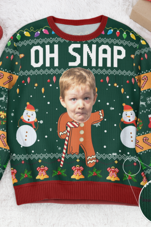 Oh Snap Gingerbread Face Photo - Personalized Photo Ugly Sweater